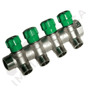 COLLETTORE SEMPLICE 4 DERIVAZIONI CON VALVOLA DI REGOLAZIONE, INTERASSE 36mm - (Misura 3/4)